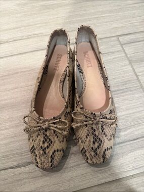 SCHUTZ Snake-Print Square-Toe Ballet Flats